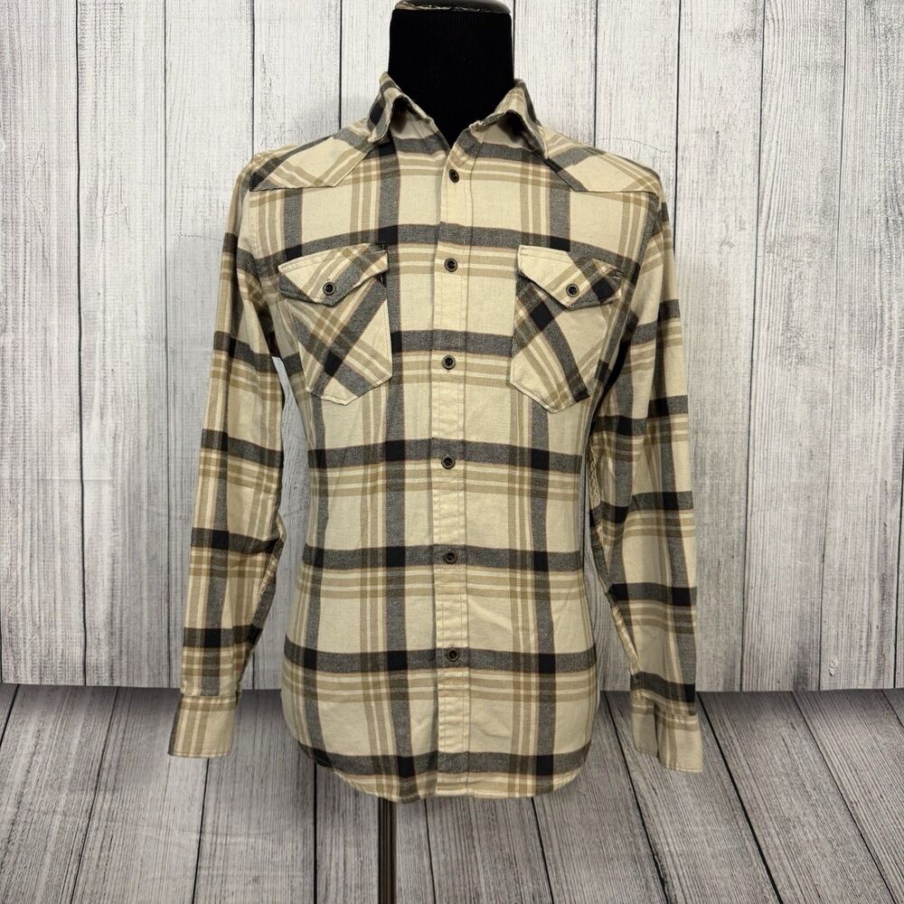 Wrangler Men's Medium Beige Multicolored Button Up Plaid Long Sleeve Shirt